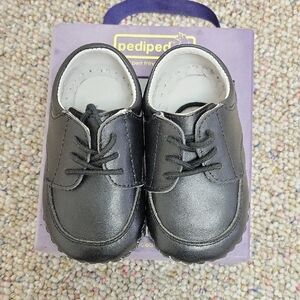 Pediped Benjamin Black Leather Dress Shoes for Kids Sz 12-18 Months New